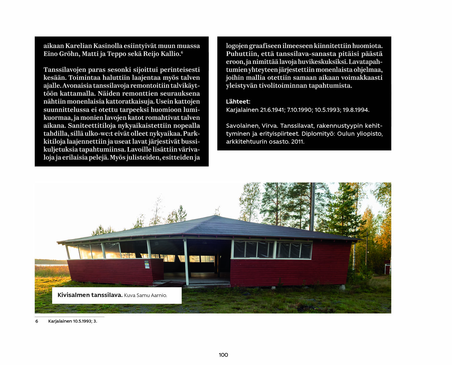 Editorial spread from Marginaalit, combining typography, sources and architectural photography