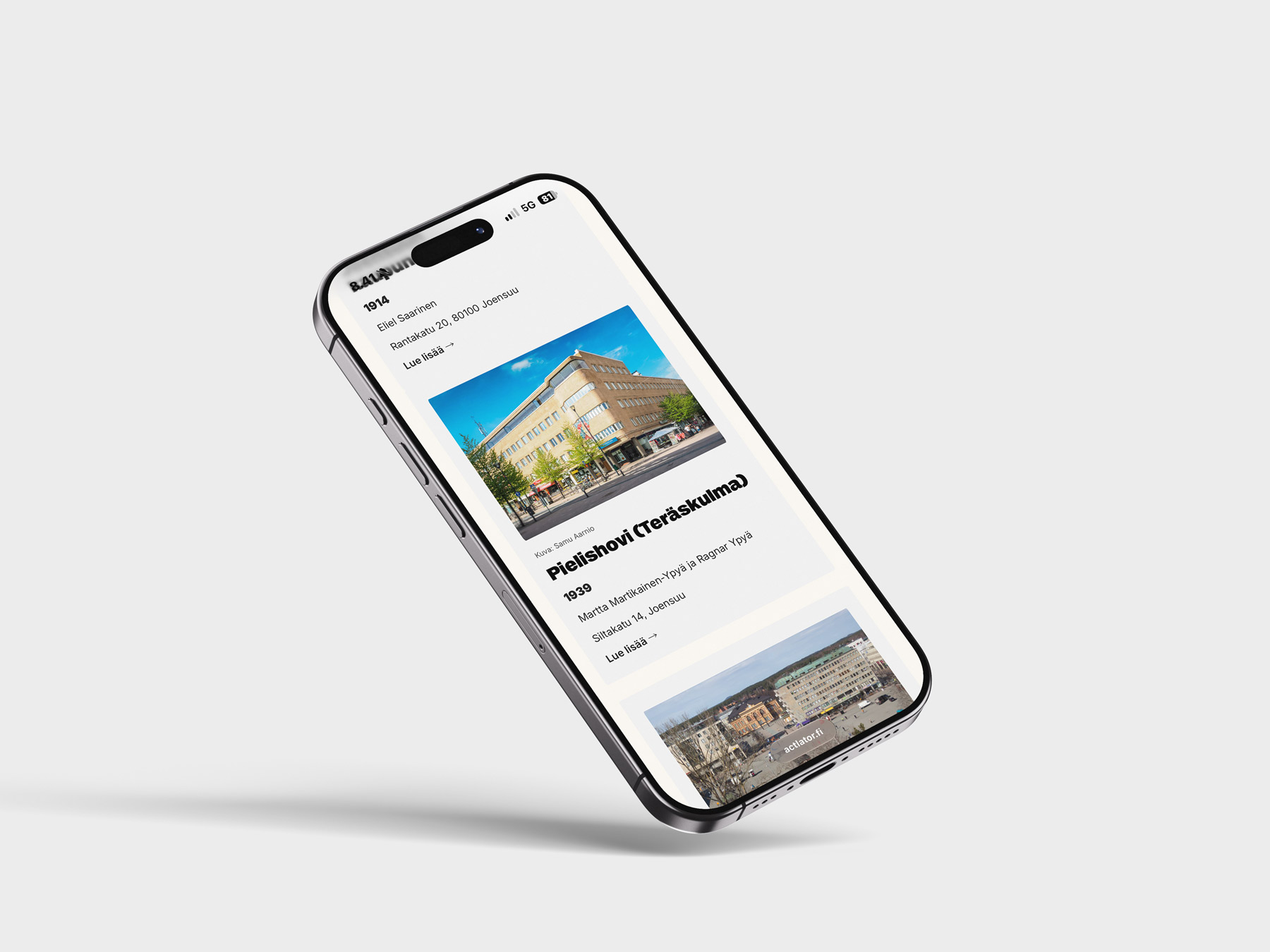 Architecture entries in the digital North Karelia Architecture Guide on iPhone