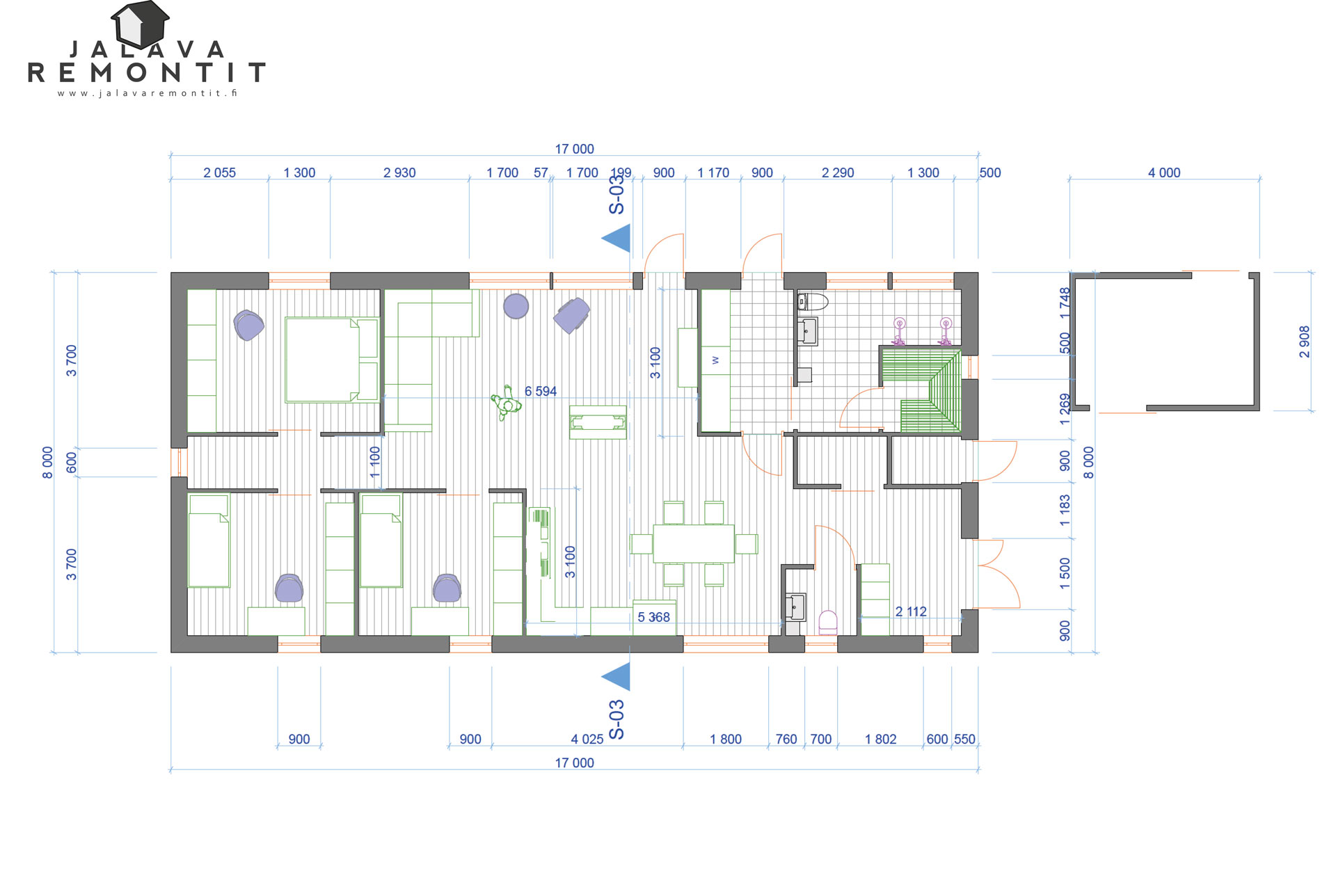 Developed floor plan for Multimäki House