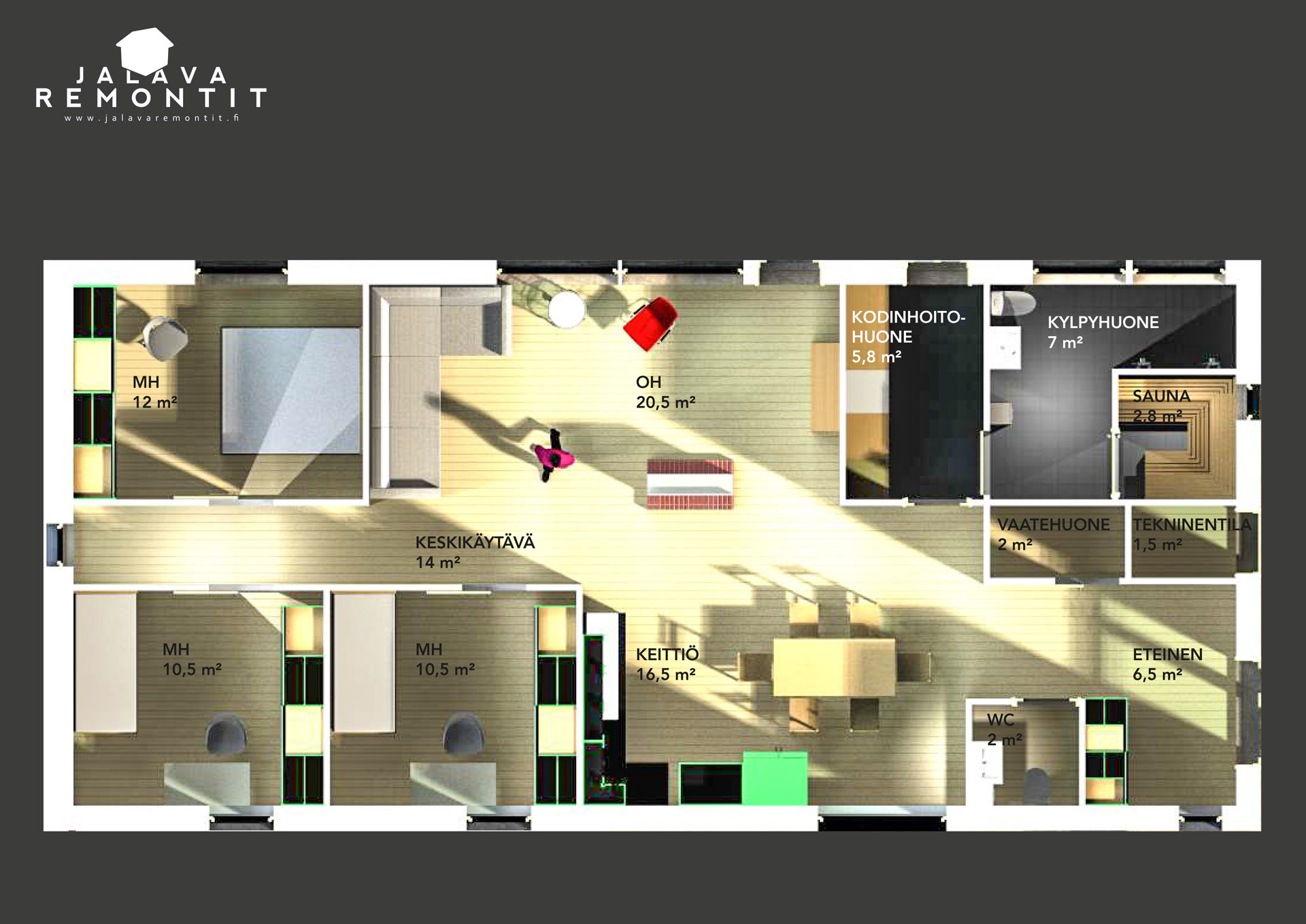 Rendered early floor plan for Multimäki House